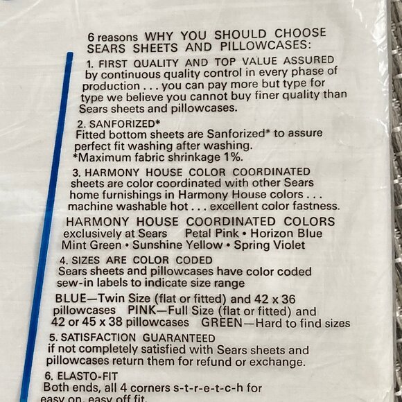 Sears Roebuck & Co. Vintage Comber Percale Cotton White Full Flat Sheer Unopened - Picture 3 of 4